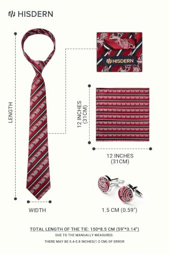 Image of HISDERN Ties for Men Paisley Tie and Pocket Square Cufflinks Set Formal Classic Floral Necktie Handkerchief Wedding Party