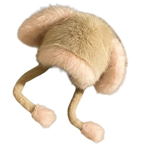 Chapeau avec oreilles de lapin en peluche bonnet chaud hiver doux femme fille