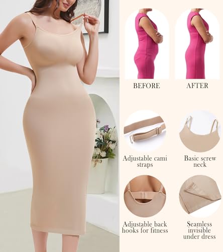 Shapewear Slip Dress for Women, Full Slip Under Dress Tummy Control Body Shaper Long Cami Dress Slimming4