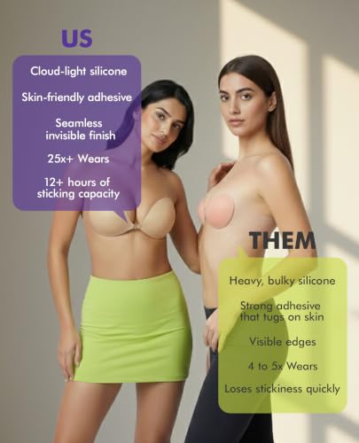 Image of PINQ POLKA Adhesive Stick on Bra for Backless Dress, Strapless Silicone Seamless Invisible Cleavage Bra, Sweatproof Non-Slip, No Visible Straps or Lines