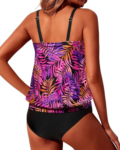 Image of Yonique Two Piece Tankini Swimsuits for Women Blouson Bathing Suits Modest Swimwear