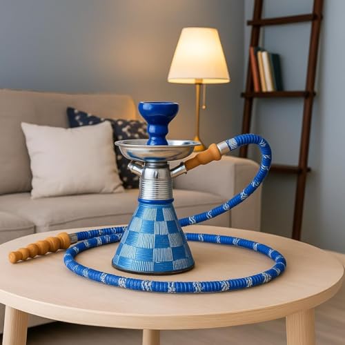 Image of AL-Sheesh Petite Glass Hookah | Designer Alumunium 9 inch Inch Glass, Iron Hookah Set For Heavy Smoke | Perfect for Party (Blue)