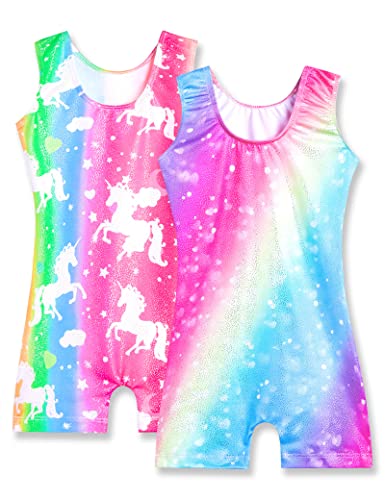 nymphperi 2 packs gymnastics leotard for girls sparkle biketards with shorts kids sleeveless unitard one-piece dancewear