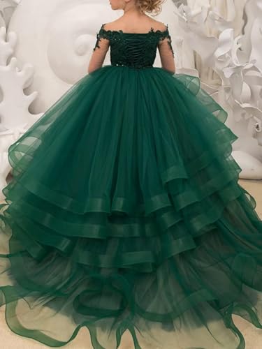 Flower Girl Dress for Wedding Tulle Appliques Lace Pageant Long Sleeve Formal Party Ball Gown2