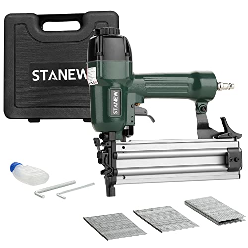 Agrafeuse Pneumatique Multifonctionnelle STANEW Appareil 2-en-1 Combinant Agrafeuse Et Cloueuse, Burette d’huile Raccord Idéal pour Tapisserie,Matériel de Fixation, Décoration, Menuiserie