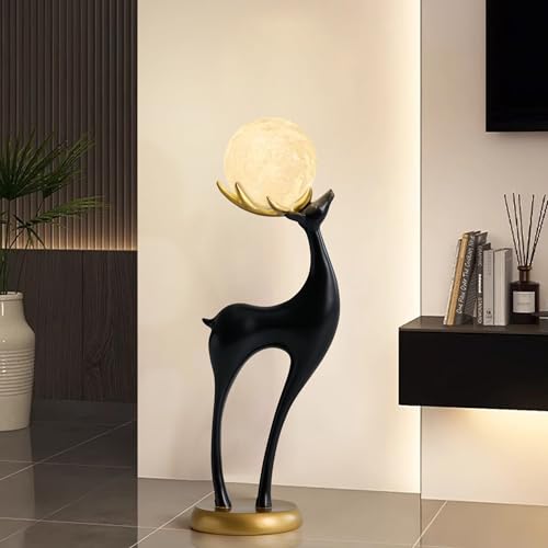 Lámpara de pie ciervo moderno 30" con estatua de resina negra y luz LED