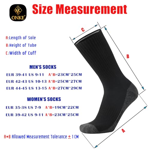 Image of ONKE Athletic Work Socks for Men Women Heavy Cushion Crew Moisture Wicking | Cotton, Max Full Cushion, Odor Control, Breathable, Comfortable, Durability, Anti Blister, Arch Support, Size M /L /XL 3 /6 Pack