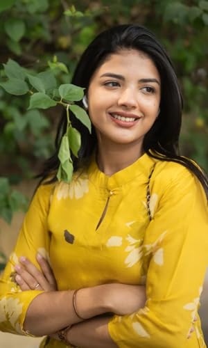 Image of Sun Fashion And Lifestyle Rayon Printed Straight Calf Length Kurta for Women | Kurti (KT69 Yellow)
