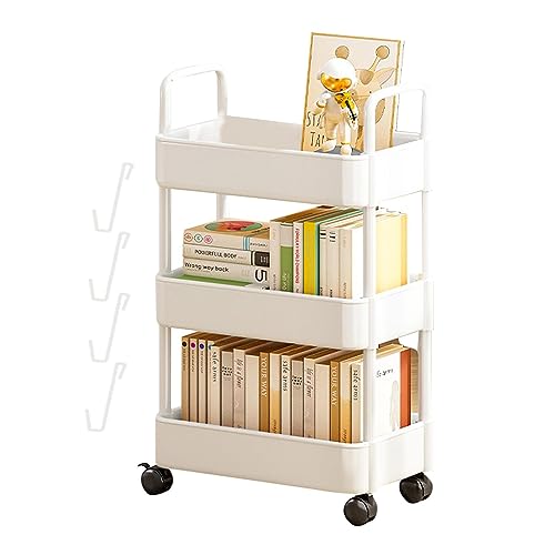 Bisenty Utility Cart on Wheels, 3 Tier Rolling Cart, Multi-Functional Snack Cart Trolley, Rolling Library Book Cart for Room Office, Movable Bathroom Cart for Laundry Room