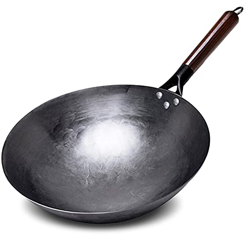 Wok tradicional chino de hierro con asa de madera miniatura 1