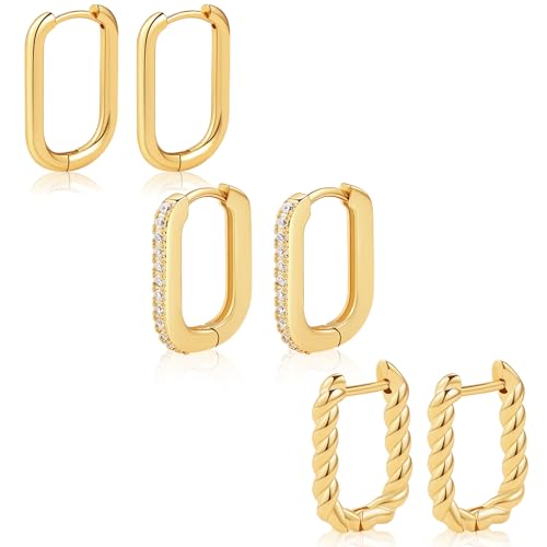 BMMYE Small Square Huggie Hoop Earrings Gold & Silver Dainty Square and Rectangle Earring Sets for Multiple Piercing Minimalist Huggie Earrings Hypoallergenic Cartilage Earrings for Women Gift