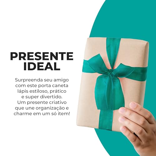 Geguton - Porta Caneta Lápis - Organização Divertida - Charme e Sofisticação - Azul Claro Fosco/Pinu