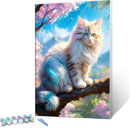 Pintar por Numeros Adultos, Gatos Paint by Number Kits con Pinceles y Pigmento Acrílico, Sin Marco Principiantes DIY Pintura al óleo Colorear Lienzo Manualidades, Decoración del Hogar 60x80cm S-222
