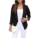 Design : veste courte pour femme chic et élégante, manches 3/4, sans boutons, col avec revers, style tendance, idéal pour les affaires ou le bureau.