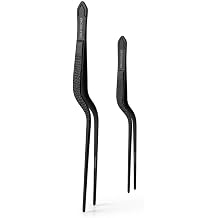 Plating Tweezers Pure Titanium 8 Inch & 5 Inch Offset Set Culinary Tweezers Precision Kitchen Tweezers for Professional Cooking & Food Presentation