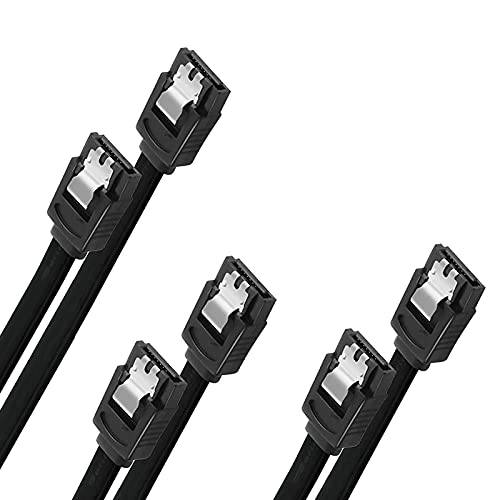 SATA III (6 Gbit/s) Straight Data Cable with Locking Latch, 3 Pack SATA Cable III,for SATA HDD, SSD, CD Driver, CD Writer (Black,20 Inch)