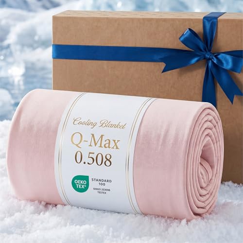 Image of Bedsure Lightweight Cold Blanket for Summer, Bed Cooling Blanket Twin Size for Hot Sleepers, Ice Cool Essentials for Hot Nights, Breathable Thin Bedding for Teen Girls, Women, Pink, 60 inch x 80 inch