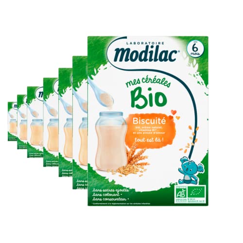 Modilac - Céréales Bio Biscuité - Sans Sucres Ajoutés, Sans Huile de Palme - Idéal pour la Diversification de l'Alimentation - Dès 6 Mois - Lot de 7x250g Cover