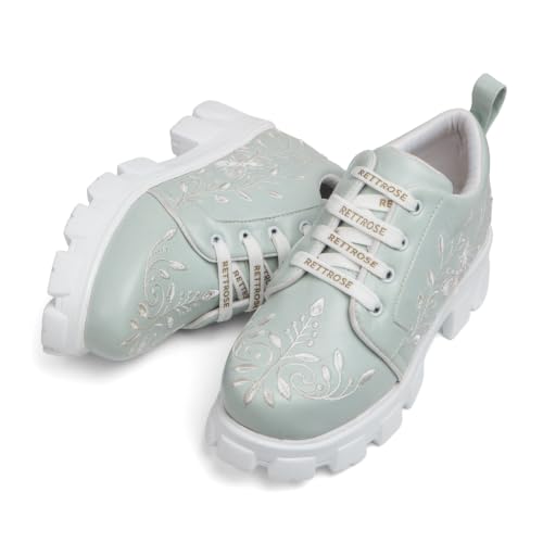 Image of Handcrafted Floral Lace Sneakers | Everyday Ethnic Fusion Footwear | Chunky Sole Mint Green