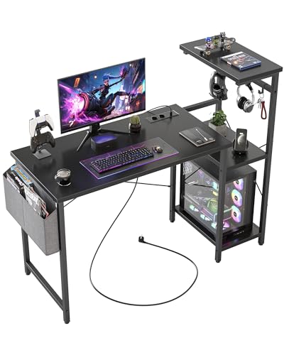 CubiCubi Gaming Tisch mit Steckdosen (2 AC+USB-A+USB-C), Schreibtisch 110 x