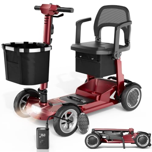 Image of Lightweight Mobility Scooter for Seniors & Adults - Airline & Cruise Approved, 45lb Portable Motorized Scooters with Dual Battery for 24.8 Miles Range, Pneumatic Tires, Red