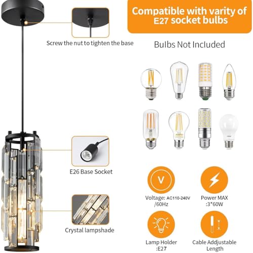 Suspension en cristal ajustable luminaire suspendu moderne E27 - 6