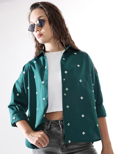 Image of High Star Women Embroidered Oversized Spread Collar Long Sleeves Shirts