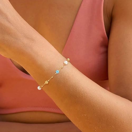 MTMY Gold Chain Bracelet for Women 14K Gold Plated Dainty Bracelets with Adjustable Chain Cute Bracelet Gold Trendy Jewelry(Turquoise Pearl) — view 2