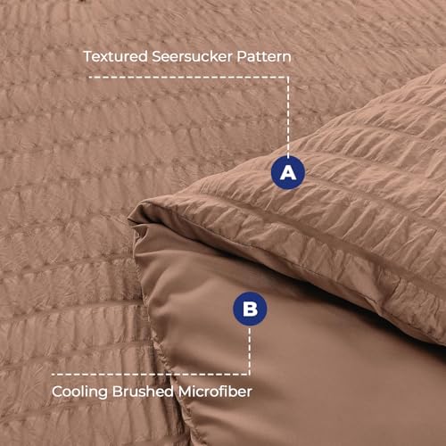 Image of HYMOKEGE Mocha Mousse Full Size Comforter Sets Seersucker 7 Pieces, All Season Luxury Bed in a Bag for Bedroom, Bedding Set with Comforter, Sheets, Pillowcases & Shams