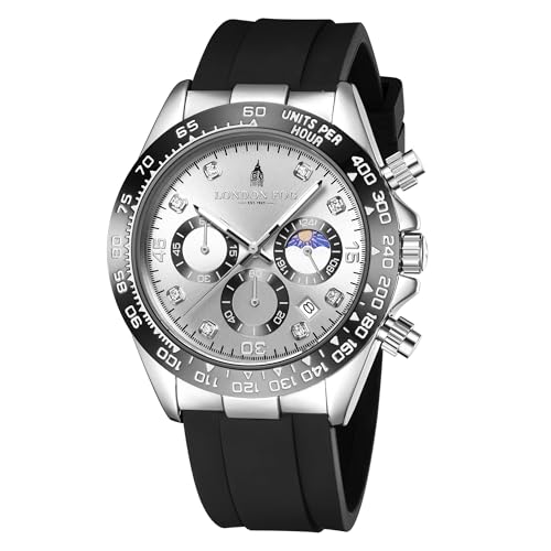 Image of London Fog Bond Collection Analog Quartz Watch for Men with Round Dial and Silicone Strap, Metal Case with Tachymeter Bezel, Chronograph Function, Date Display, Luminous Hands & Hour Markers, Water Resistant