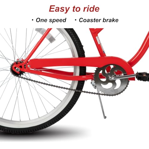 HILAND 26 Inch Womens Beach Cruiser Bike, Single Speed Commuter Bicycle with Rear Coaster Brake, Low Step-Through Frame, Comfortable Seat with Dual Springs, City Hybrid Bike for Women Men Adult
