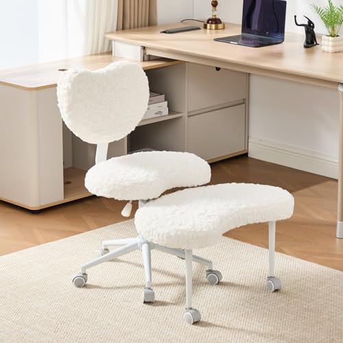 Image of Flexible Seating Chair for Home Office: 10+ Positions Active Sitting - 4.2 inch Thick Cushion & 360 Footstool for Meditation & ADHD Focus - Beige Faux Fur