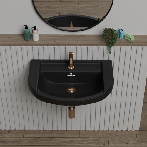 Image of REMOTION Ceramic Wall Hung Corner Wash Basin for Bathroom | Wall Mounted Corner Sink | Space-Saving, Durable & Stylish Design (18.5 x 14 x 7.5 Inch) (Black)