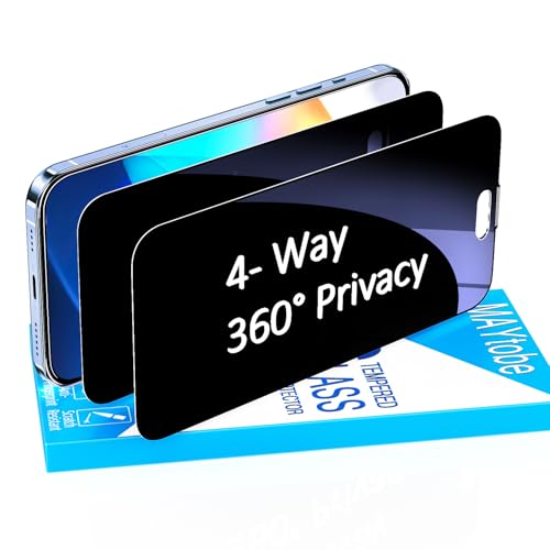 Image of MAYtobe 2-Pack 360 Privacy Screen Protector for iPhone 17 Tempered Glass | Horizontal and Vertical Private, 4 Way Anti Spy, No Bubbles, Anti Scratch