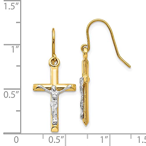 14K Two Tone Lord Jesus Christ Crucifix Holy Cross Earrings Drop Dangle Religious Fine Jewelry For Women Gifts For Her #TOP3
