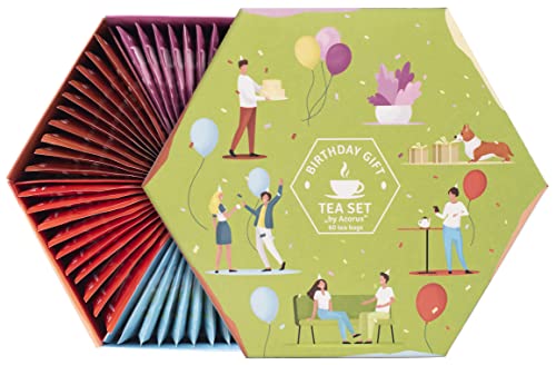 ACORUS | Assortiment de thé cadeau d'anniversaire | Coffret cadeau de 6 saveurs de thé naturel | Cadeau attentionné pour anniversaire | 60 sachets de thé aux herbes et aux fruits