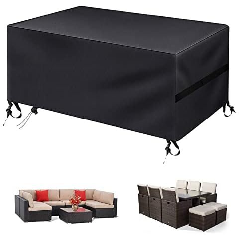 fireowl Garden Furniture Cover Waterproof - 242x162x100cm Rectangular Outdoor 6 - 8 Seater Patio Rattan Table & Chair Set Covers- 600D Heavy Duty Outside Sofa Protector for Dining Bench Set Cover
