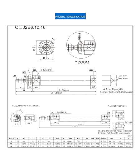 Vérin pneumatique CDJ2B6 double effet avec alésage 6mm course 10mm