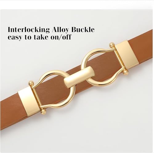 2 Pack Women's Genuine Leather Belt Skinny Waist Belt with Gold Buckle2