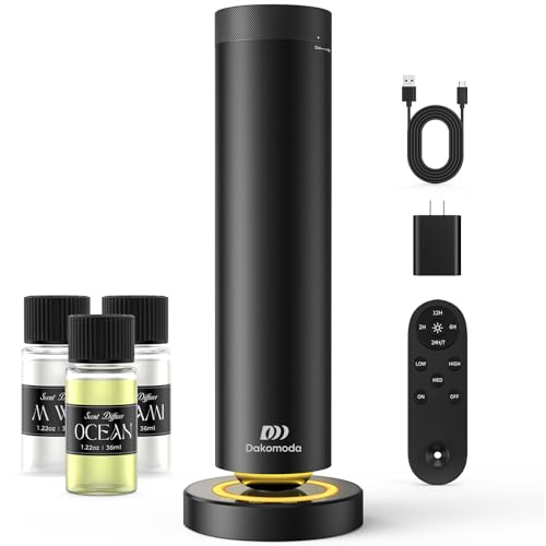 Waterless Scent Diffuser Kit with Lights -Max 2000 Sq Ft Coverage Essential Oil Diffuser for Home Hotels Offices Spas Aromatherapy Diffuser Large Room Included 108ml Scent Oils Black 10.6In