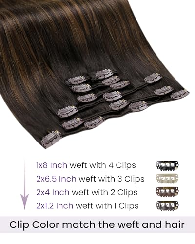 Image of LaaVoo Clip in Hair Extensions Balayage,Heat Stylable Color Stable | Dark Brown Balayage Chestnut Brown, 14 Inch 120g 7Pcs, Silky Texture