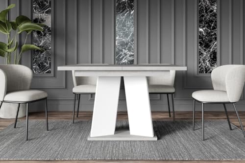 ALTDECOR Esstisch ausziehbar, ideal als Küchentisch, Esszimmertisch - oder Wohnzimmertisch, solide Konstruktion aus Möbelplatte, 120-160x90x75 cm - Betonoptik K350 / Weiß - UFOM