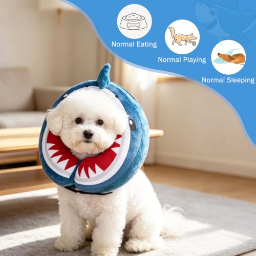 Image of SCENEREAL Dog Cone Alternative After Surgery for Small Medium Large Dogs | Inflatable Cone Collar for Dogs Cats, Adjustable Soft Donut Recovery Collar to Prevent Licking, Shark Print E-Collars