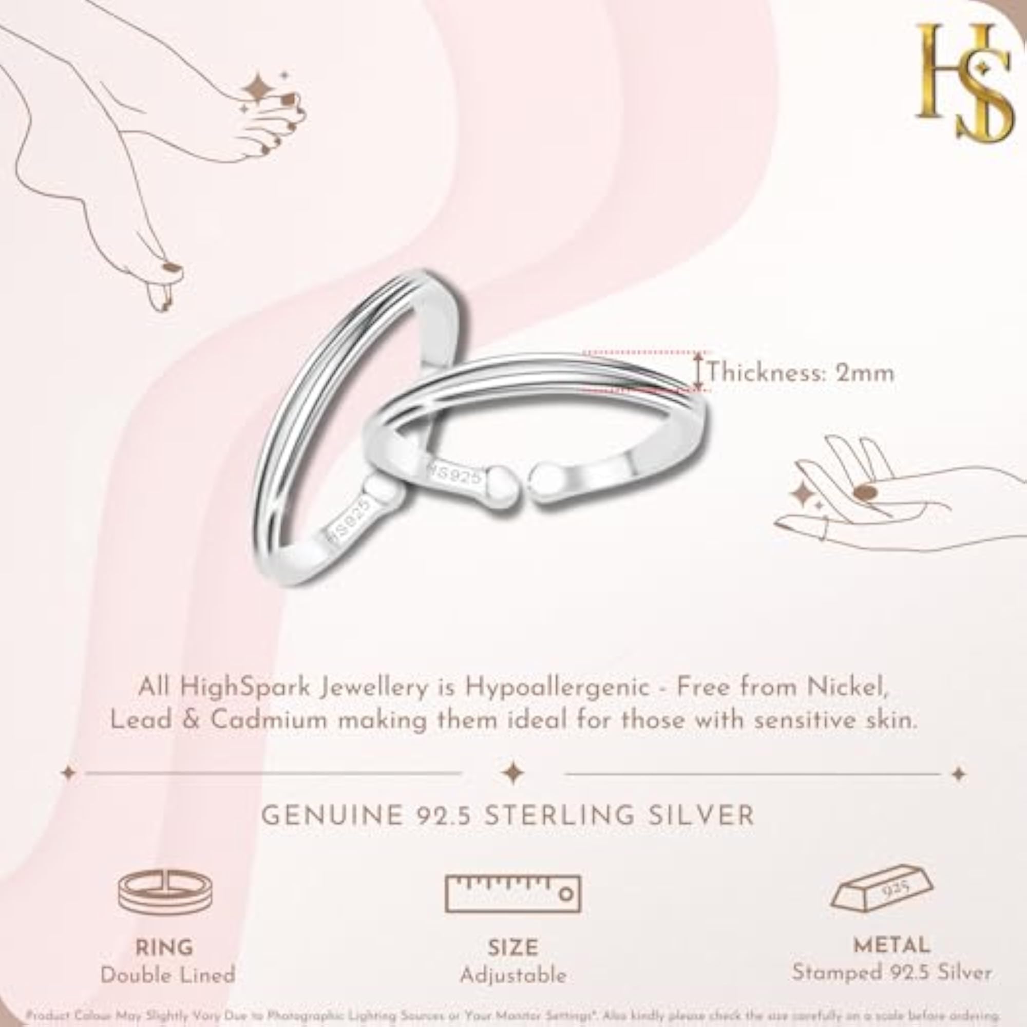 92.5 Sterling Toe Rings Adjustable Contemporary Style & Stunning Shine