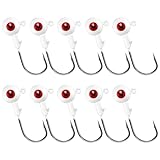 Alwonder 10-Pack Round Fishing Jig Heads, Bass Ball Jigs 3D Eyes High Carbon Steel Hooks Bass Lures Jig Heads Freshwater Saltwater Surf Fishing Jigs for Walleye Striper Pompano, White-1/8oz