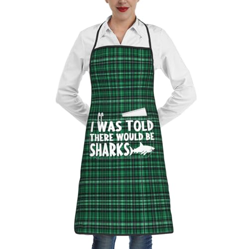 nopicsn I Was Told There Would Be Sharks Apron for cooking with Pockets Women Men Kitchen Chef Funny Aprons