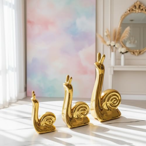 Image of Xtore Home Decor Snail Family Ceramic Finish Figures - (Set of 3 Piece, Golden)