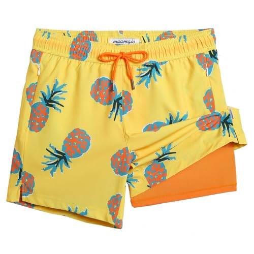 Image of maamgic Mens Swim Trunks with Compression Liner 5 Inch, Quick Dry Bathing Suit with Zipper Pockets, No-Chafing Swim Shorts