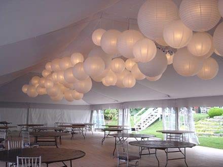 10 x Lampion Schwer Entflammbar Weiß 45 cm aus Feuerfestem Imprägniertem Papier mit Eisenrahmen