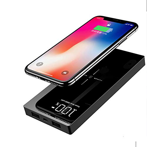 HUATINGRHEL Qi Wireless Portable Charger, 20000mAh Fast Charging Power Bank Battery Charger Pad External Battery Pack with LED Display Compatible with Wireless Charging Device, black